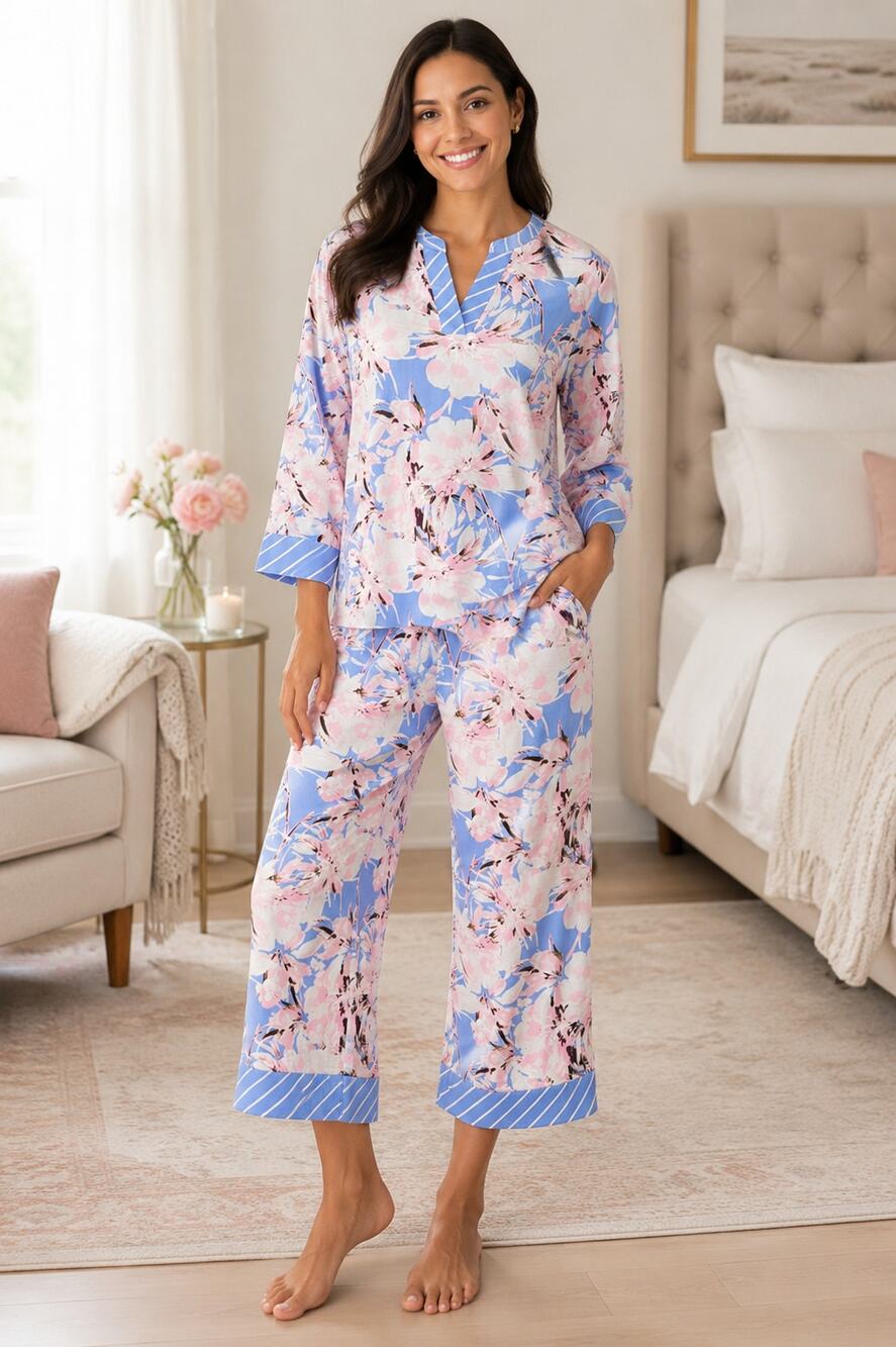 NEW FN by Flora Nikrooz Lilac Crop Pant Soft Lounge Sleepwear Pajama Set Small